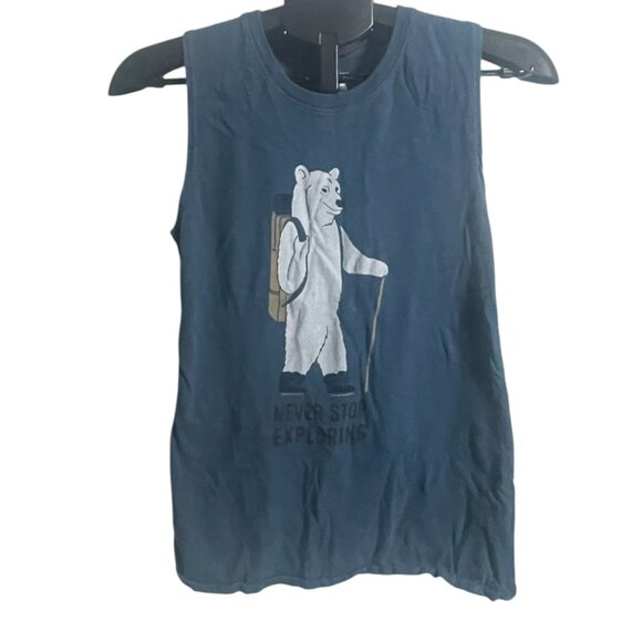 The North Face Tank Top Sleeveless tee T-shirt XS Blue Polar Bear Exploring - Picture 3 of 9